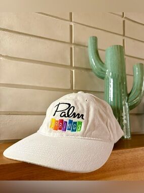 Palm Springs Dad Hat * White * Rainbow Embroidered * One Size * Apollo Twill